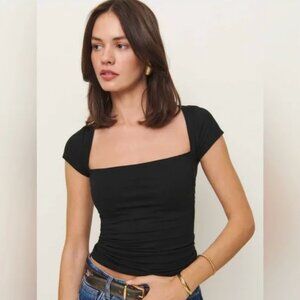 Reformation Bardot Rib Knit Square Neck Cap Sleeve Top MEDIUM